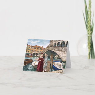 Venice masks by Rialto Bridge greeting card