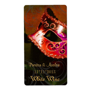 Venice Masquerade Red Wine Wedding Label