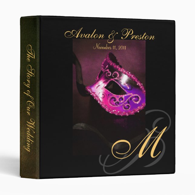 Venice Pink Masquerade Mask Wedding Binder (Front/Spine)