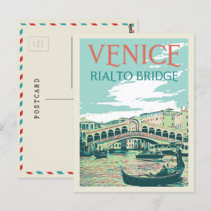 Venice Rialto bridge illustration Italy Postcard