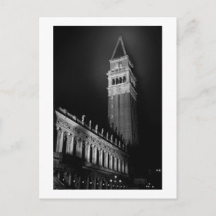 VENICE SAN MARCO TOWER AT NIGHT B/W POSTCARD