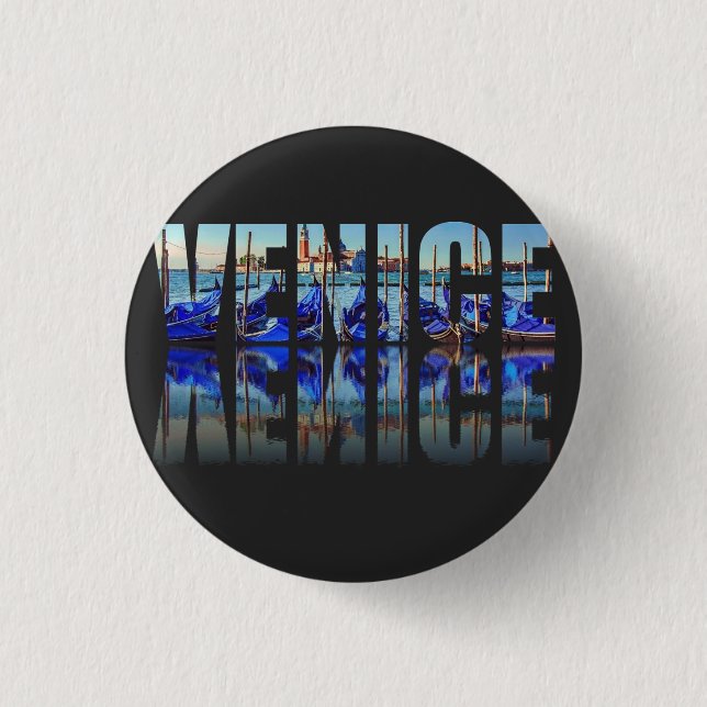 Venice text with reflection 1 inch round button (Front)