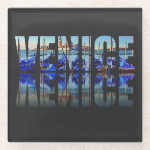 Venice text with reflection glass coaster