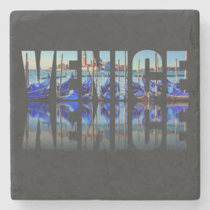Venice text with reflection square stone coaster