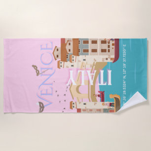 Venice Travel Art, Italy, Retro Travel Art Beach Towel