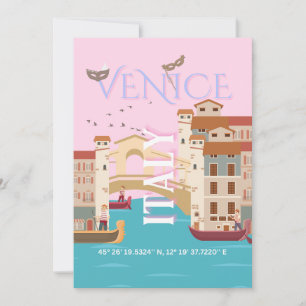 Venice Travel Art, Italy, Retro Travel Art Holiday Card