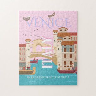 Venice Travel Art, Italy, Retro Travel Art Jigsaw Puzzle