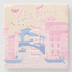 Venice Travel Art, Italy, Travel Art, Pink Stone Coaster