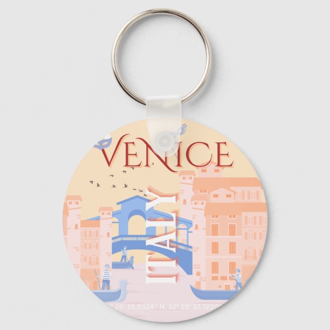 Venice Travel Art, Italy, Travel Art, Retro Keychain (Front)