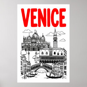 Venice Travel Art Print, Gondola and Basilica Poster