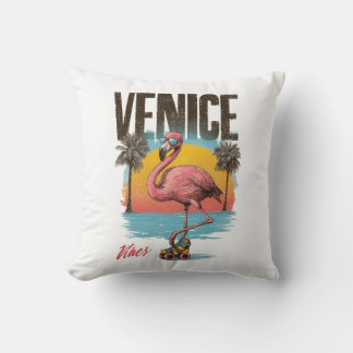 Venice Vibes Flamingo Retro Beach California Tropi Throw Pillow