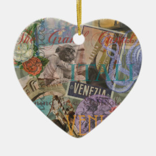 Venice Vintage Trendy Italy Travel Collage Ceramic Ornament