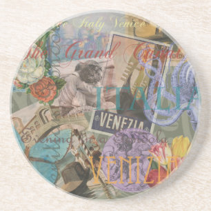 Venice Vintage Trendy Italy Travel Collage Coaster
