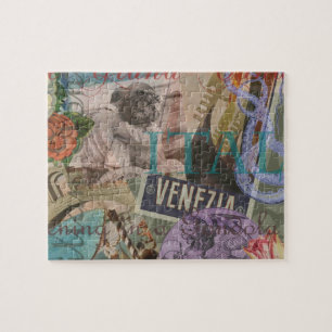 Venice Vintage Trendy Italy Travel Collage Jigsaw Puzzle