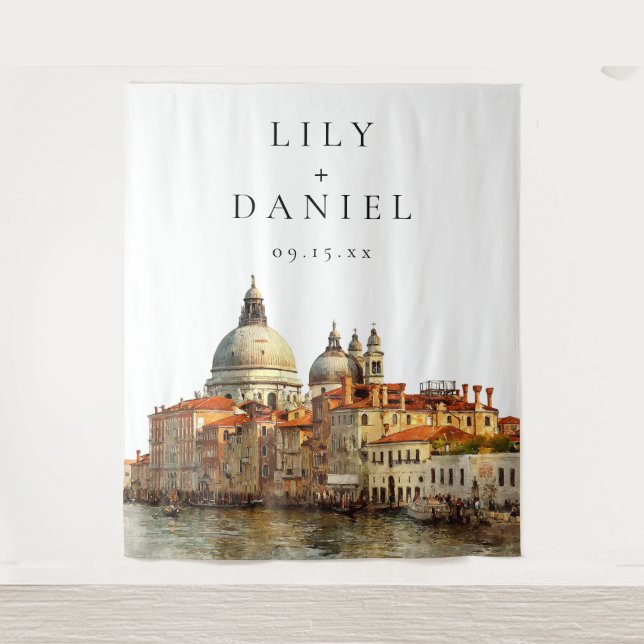 Venice Wedding Photo Backdrop Tapestry (Front)