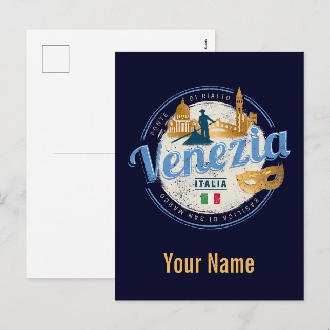 Venice with gondolier Italy carnival vintage Holiday Postcard (Front/Back)