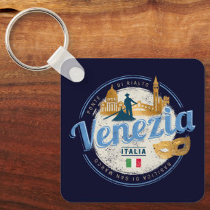 Venice with gondolier Italy carnival vintage Lugga Keychain