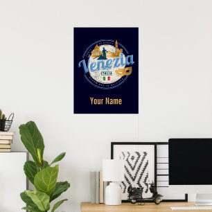 Venice with gondolier Italy carnival vintage Lugga Poster