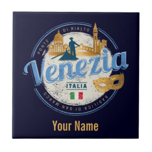 Venice with gondolier Italy carnival vintage Tile