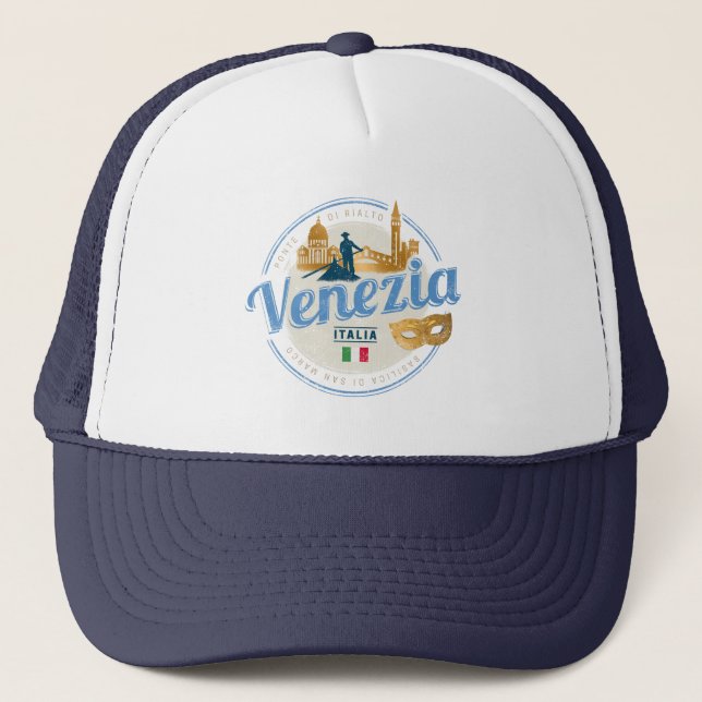 Venice with gondolier Italy carnival vintage Trucker Hat (Front)