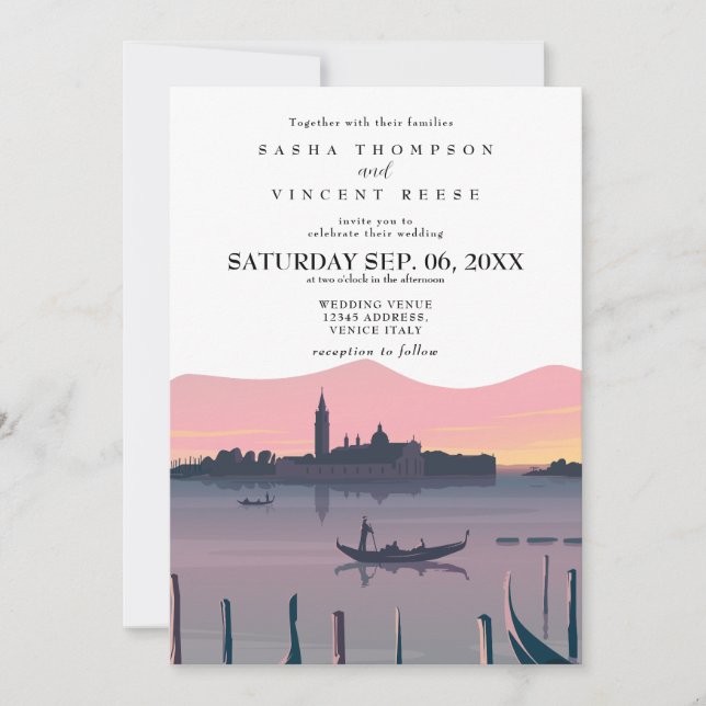 Venise Italie Faire-part de mariage Retro (Devant)