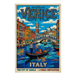 Venise Ville Des Canaux Affiche De Voyage De Style