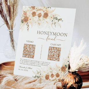 Venmo & Cash App QR Code Honeymoon Fund Wedding Pedestal Sign