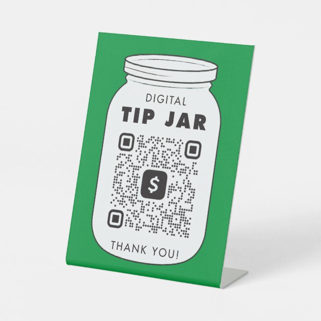 Venmo or Cash App QR Code Tip Jar Pedestal Sign (Front)