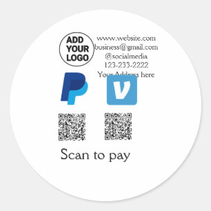 Venmo paypal scan to pay add q r code logo text na classic round sticker