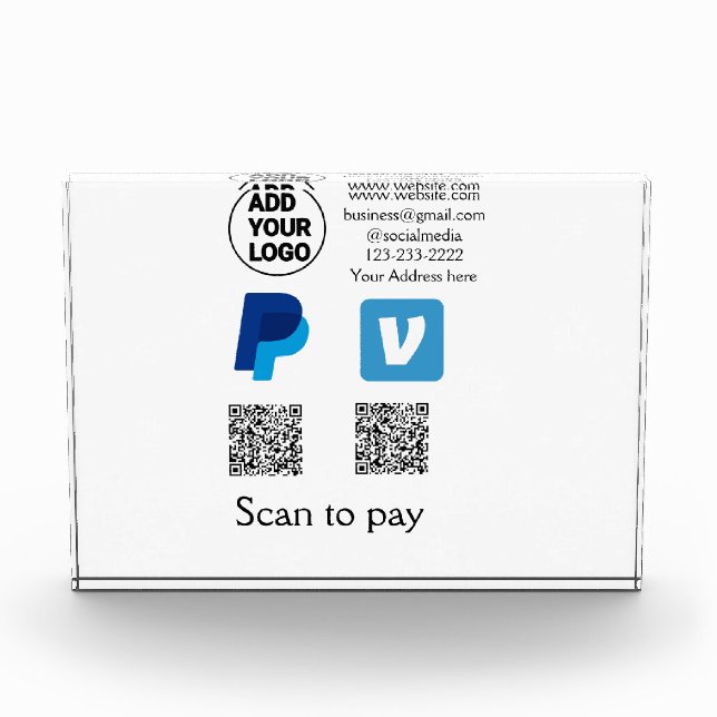 Venmo paypal scan to pay add q r code logo text na photo block (Front)