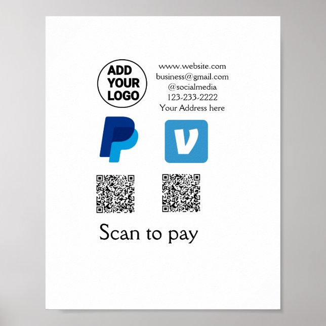 Venmo paypal scan to pay add q r code logo text na poster (Front)