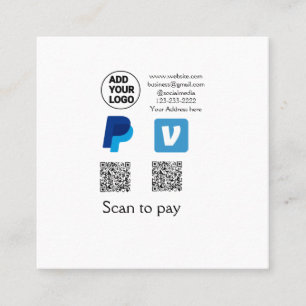 Venmo paypal scan to pay add q r code logo text na square business card