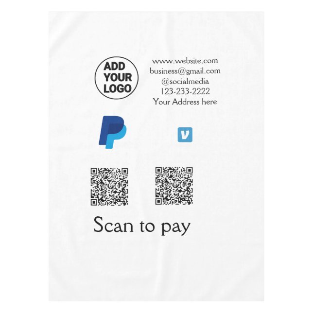Venmo paypal scan to pay add q r code logo text na tablecloth (Front)
