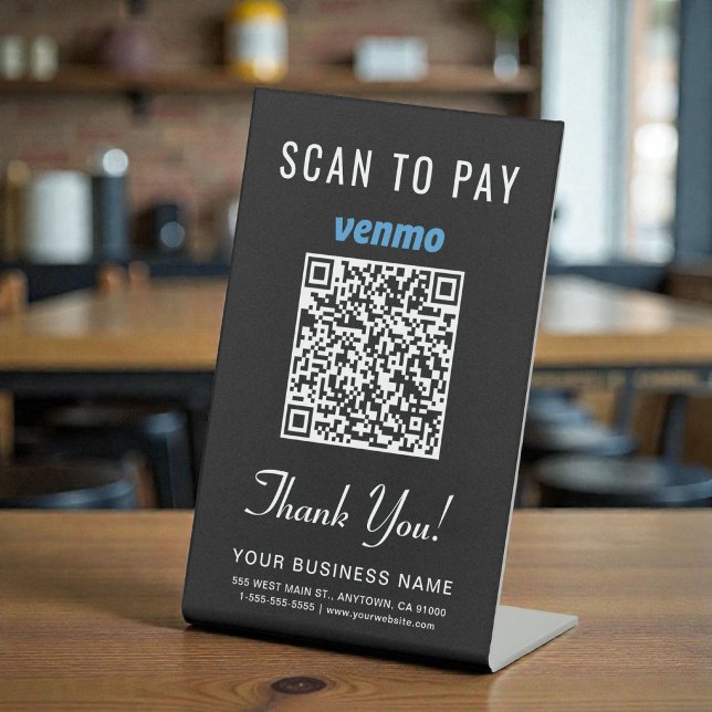 Venmo QR Code Black Scan to Pay Countertop Pedestal Sign (Venmo QR Code Black Scan to Pay Countertop Pedestal Sign)