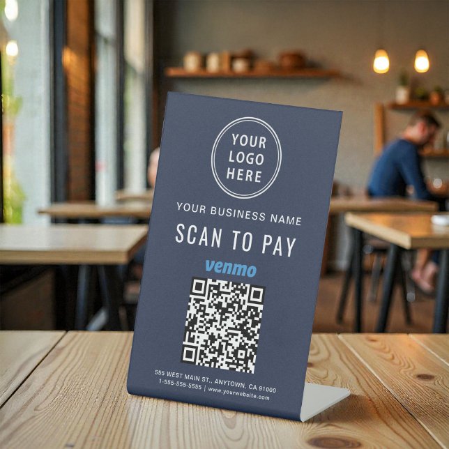 Venmo QR Code Logo Blue Scan to Pay Pedestal Sign (Scan to Pay Venmo QR Code Logo Blue Pedestal Sign)