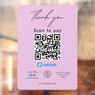 Venmo QR Code Logo Thank you Scan to Pay Window Cling