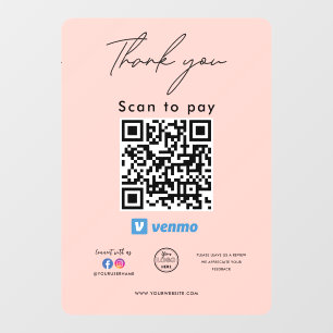 Venmo QR Code Logo Thank you Scan to Pay Window Cling