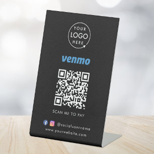 Venmo QR Code Payment Black Scan to Pay Business Pedestal Sign