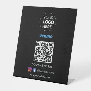 Venmo QR Code Payment Scan to Pay Black Pedestal Sign