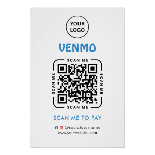 Venmo QR Code Payment   Scan to Pay Business Logo Poster