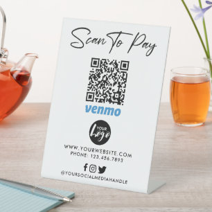 Venmo QR Code Payment Scan to Pay Logo Pedestal Sign
