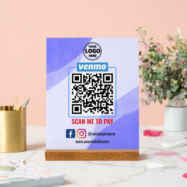 Venmo QR Code Payment | Wight Scan to Pay Business Acrylic Sign (Wedding)