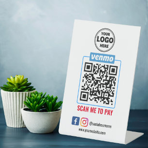 Venmo QR Code Payment Wight Scan to Pay Business Pedestal Sign