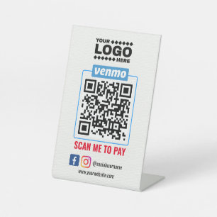 Venmo QR Code Payment Wight Scan to Pay Business Pedestal Sign