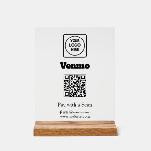Venmo QR Code Scan to Pay Custom Business Logo Acrylic Sign