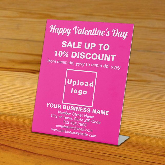 Vente de Saint-Valentin en entreprise sur panneau  (Business Valentine sale on pink pedestal sign. Signage to attract more customers.)