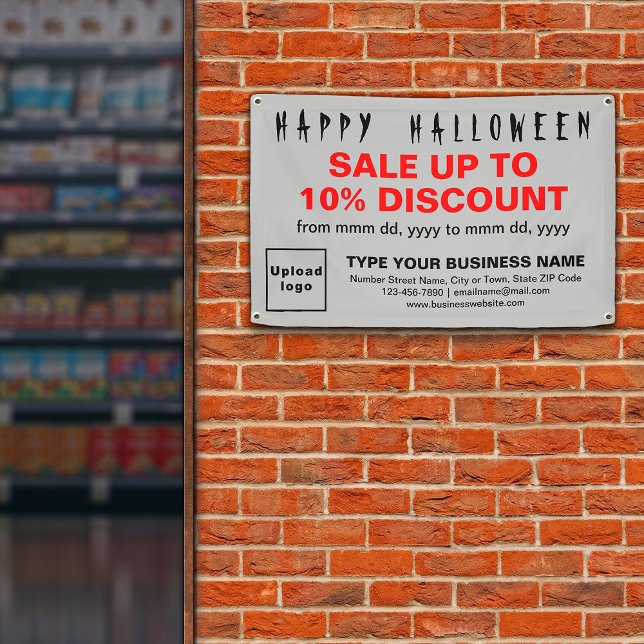 Vente d'Halloween d'affaires sur bannière rectangl (Attract more customers this holiday. Business Halloween sale on gray rectangle banner.)