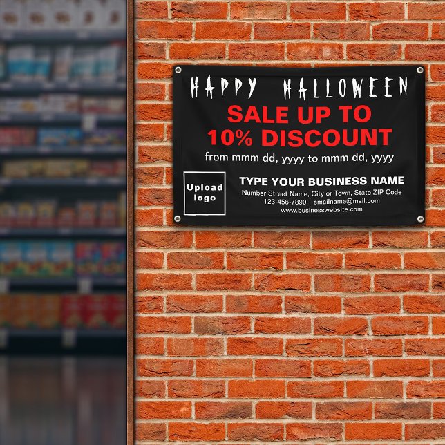 Vente d'Halloween d'affaires sur bannière rectangl (Attract more customers this holiday. Business Halloween sale on black rectangle banner.)