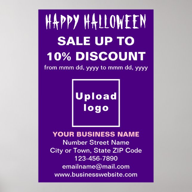 Vente d'Halloween d'affaires sur une affiche viole (Devant)