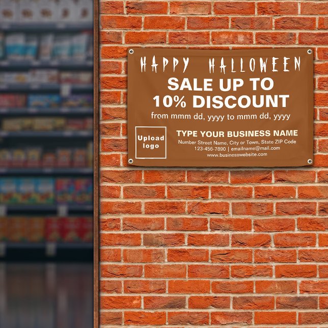 Vente d'Halloween d'affaires sur une bannière rect (Attract more customers this holiday. Business Halloween sale on brown rectangle banner.)